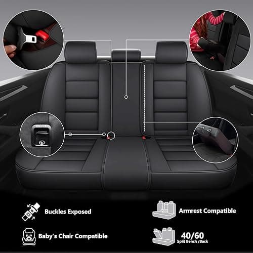 NS YOLO Leather Car Seat Covers Full Set,Universal Fit for Most Cars,SUVs and Sedans,Waterproof Luxury Leatherette Cushions, 5 Car Seat Protectors (Black, Full Set-5 Seats(Front and Rear)) thumbnail 5