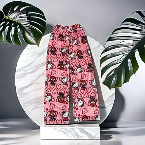 Womens Pyjamas Bottoms - Flannel Pjs Bottoms for Women Long Cute Anime Cartoon Super Soft Comfy Warm Fluffy Pajamas Y2K Kawaii Casual Home Lounge Trousers Pj Sleepwear Pyjama Pants for Autumn Winter thumbnail 3