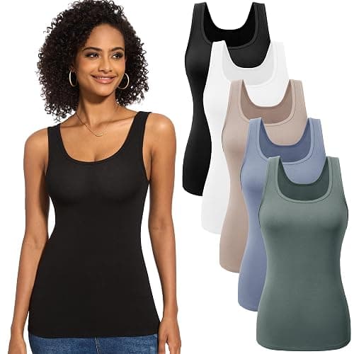 TVKSOM 5 Pack Basic Tank Tops for Women Undershirt Ribbed Sleeveless Casual Basic Tanks Top - Image 1