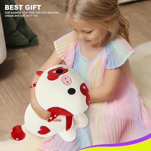 Onsoyours Cute Cow Plushie, Soft Stuffed Mushroom Love Cow Squishy Plush Animal Toy Pillow Gift for Kids (Red Mushroom Cow, 12") thumbnail 2