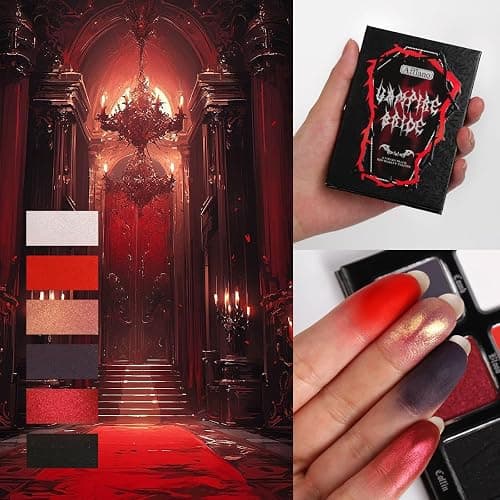 Afflano Red Black Eyeshadow Goth Makeup Palette, Vampire Blood Red Halloween Makeup Palette, Burgundy Dark Smokey Eye Shadow Palette Pigmented, Smoky Eyes Black Red Eyeshadow Costume Clown SFX Makeup thumbnail 8