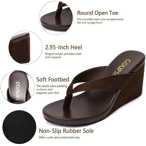 GOUPSKY Suede Wedge Flip Flops for Women Open Round Toe Platform Sandals Slip On Comfortable Wedge Heels Sandals for Summer Vacation Beach Shoes thumbnail 6