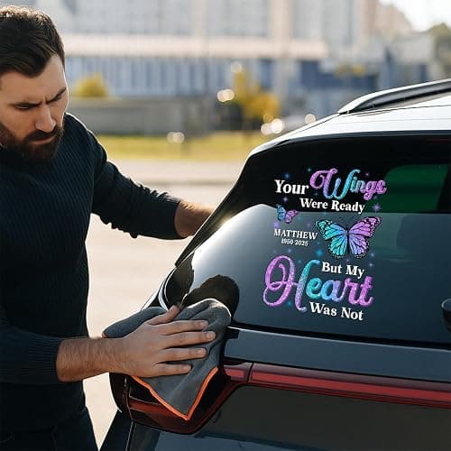 in Loving Memory Car Decal for Loss of Loved One, Custom Memorial Car Sticker Any Text, Photo Waterproof Memorial Decal for Cars, Window, Trucks Sympathy Gift for Loss of Son Mom Dad (MEMORY-10) thumbnail 2