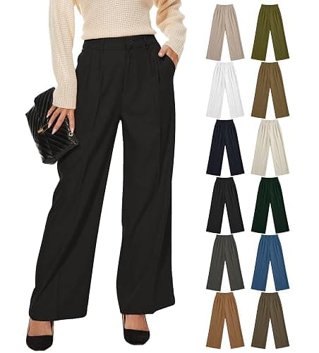 KICZOY Womens High Waist Wide Leg Dress Pants Loose Fit Back Elastic Waist Pleated Front Trousers for Work Casual thumbnail 5