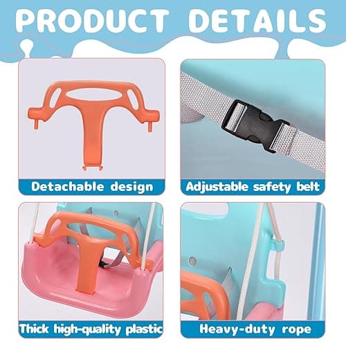 TALECO Gear Toddler Swing, 3-in-1 Swing Sets for Backyard, Baby Swing Outdoor/Indoor, Toddler Swing Set Suitable for Children 6 Months and Older (Pink) - Pink thumbnail 4