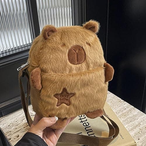 Fjlitx Cute Capybara Backpack Plush Capybara Crossbody Bag Cartoon Capybara Purse with Zipper Capybara Shoulder Bag Handbag for Girls thumbnail 7