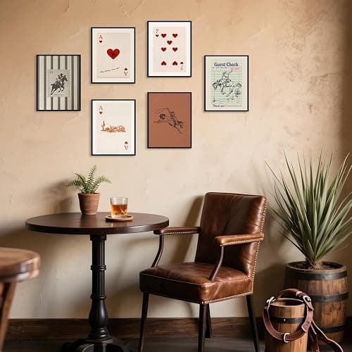 Vintage Western Cowboy Poster Set of 6, Southwestern Wall Art Playing Card Canvas Prints Mid Century Striped Western Wall Decor Paintings for Bedroom Living Room Dorm 8x10 inch Unframed thumbnail 6
