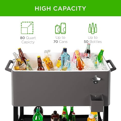 Best Choice Products 80-Quart Outdoor Steel Rolling Cooler Cart w/Ice Chest, Bottle Opener, Catch Tray, Drain Plug, Locking Wheels thumbnail 3