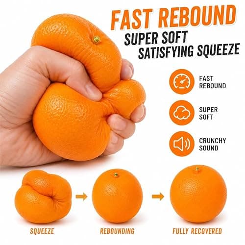 Crunchy Orange Squishy,Realistic Fruit Squeeze Stress Ball,Fast Rebound Scented Simulation Fruit Fidget Toy for Adults,Loud Crunching Sensory Relief(1pcs) thumbnail 3