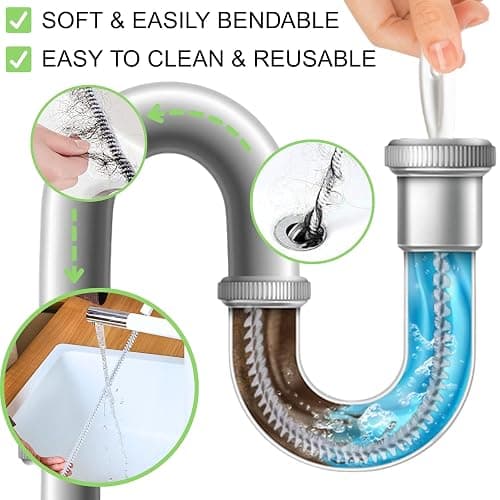 KEYRI 3Pcs Sink Cleaning Brush Flexible Drain Waterpipe Dredge Tool Tube Overflow Cleaner Pipe Dredging Unblocker Hair Catcher Bath Plug Sewer, 45cm, (SCS2) thumbnail 5