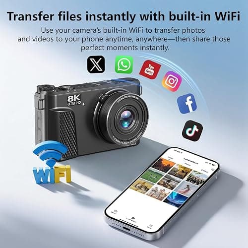 8K Digital Camera with 88MP & 3" 180° Flip Screen - 18X Zoom Auto Focus Vlogging Camera for YouTube/Photography, Includes 32GB SD Card & 2 Batteries (Gunmetal) thumbnail 6