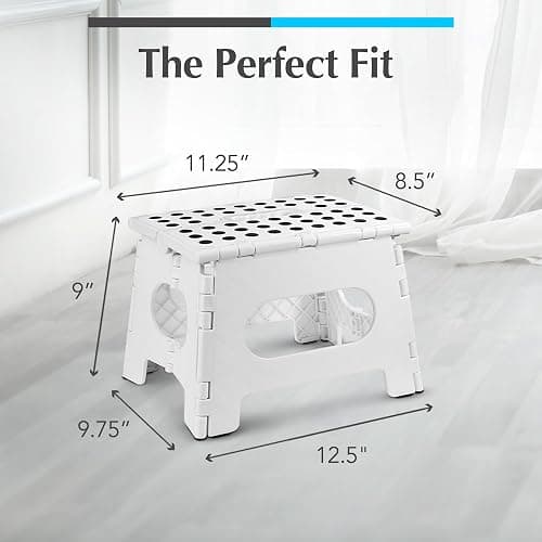 Handy Laundry Folding Lightweight Step Stool - Sturdy Enough to Support Adults and Safe Enough for Kids - Opens Easy with One Flip - Great for Kitchen, Bathroom or Bedroom (White - 9 Inch) thumbnail 2