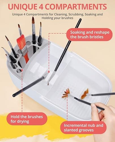 GAMENOTE Paint Brush Cleaner - Paint Brush Holder with Palette and Handle,Rinser for Acrylic, Watercolor, and Water-Based Paints, Painting Art Supply Storage Organizer (White+Grey) thumbnail 4