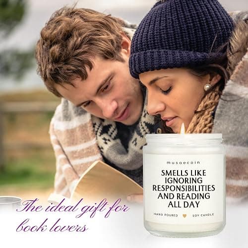 musaecoin Book Lovers Gifts, Funny Gifts for Book Lovers, Birthday Bookish Presents for Readers Librarian Bookworm - Handmade Lavender Candle 7oz thumbnail 2