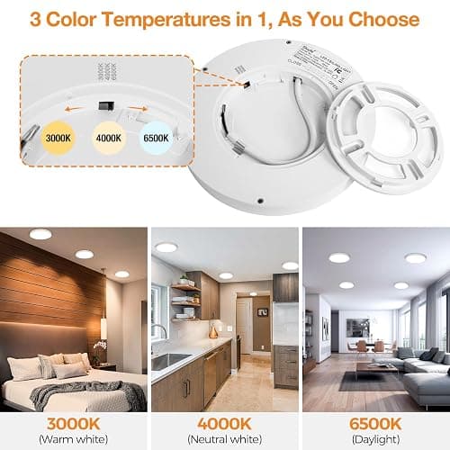 1Pack LED Flush Mount Ceiling Light Fixture, 9 Inch Light Fixture, 3000K-4000K-6500K Round Flat Bedroom Lights, Closet Round Surface for Bathroom Laundry Bedroom Hallway thumbnail 3