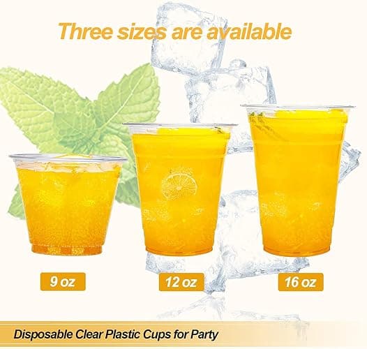 TashiBox Plastic Cups with Flat Lids 100 Sets 16 oz, Clear Crystal drink cups with lids thumbnail 4