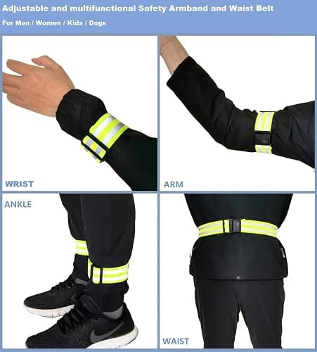 Teiulon 4-Pack Adjustable Reflective Armbands & Belts | High-Visibility Safety Gear for Running, Cycling & Night Walking | Reflective Wrist, Ankle Bands for Kids & Adults thumbnail 3