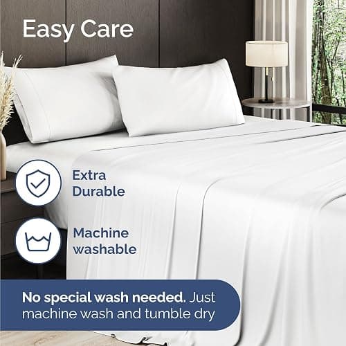 Bamboo Sheets King Size - Cooling Sheets for King - 100% Rayon Derived From Bamboo - Ultra Soft, Breathable & Hotel Luxury Bedding - 1 Flat & 1 Fitted & 2 Pillowcases w/ 16 Inch Deep Pockets - White thumbnail 7
