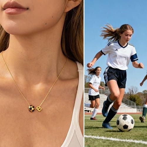 AULSIEY Initial A-Z Soccer Necklace for Girls Teens Women, Soccer Stuff Favors Christmas Birthday Jewelry for Her Lovers 17+2 Inches thumbnail 7