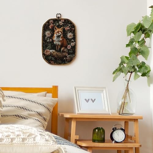 Yjeslw Vintage Floral Fox Octagon Wall Art Decor, Dark Academia Fox Framed Canvas Prints, Cottagecore Floral Wild Animal Wall Hanging Decorations for Home Bedroom Living Room Decor, 10.2x7 Inches thumbnail 4