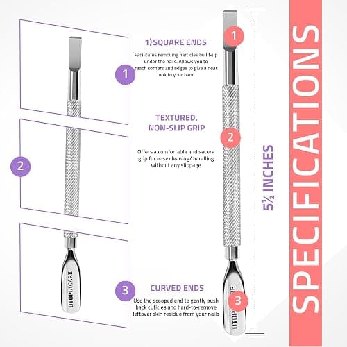 Utopia Care Cuticle Pusher Tool and Spoon Nail Cleaner - Professional Grade Stainless Steel Cuticle Remover and Cutter - Durable Manicure and Pedicure Tool - for Fingernails and Toenails (Silver) thumbnail 2