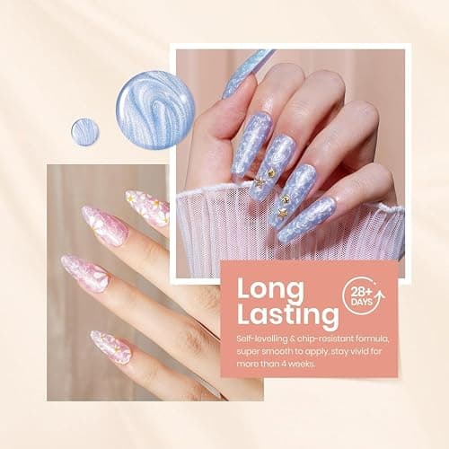 Beetles Pearl Gel Nail Polish – Glitter Silk 6 Colors Gel Polish Set, Pastel Pink White Orange Blue Colors Shimmer Mermaid Shell Swirl Thread Effect Soak Off UV LED Gift for Women thumbnail 5