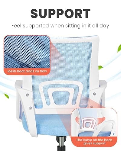 NEO CHAIR Office Desk Computer Chair Ergonomic Mesh Gaming Mid Back Seat with Comfy Lumbar Support Adjustable Height Swivel for Home Task (Sky Blue) thumbnail 4