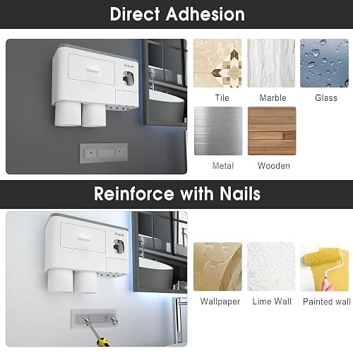 iHave Toothbrush Holders for Bathrooms, 2 Cups Toothbrush Holder Wall Mounted with Toothpaste Dispenser - Large Capacity Tray, Cosmetic Drawer - Bathroom Decor & Bathroom Accessories - 2 cup - White thumbnail 4