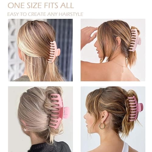 Large Hair Claw Clips 12 Pack, Flower Hair Clips for Thin Hair, Big Square Matte Strong hold for Thick Hair, 3 Styles Hair Clips for Women Thick Hair Pink Colors thumbnail 5