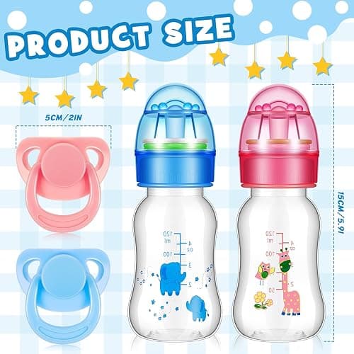 Jexine 4 Pieces Reborn Doll Accessories, Includes 2 Magnetic Pacifier and 2 Doll Bottles, Feeding Bottle Gift for Shower Birthday, Random Pattern(125 ml,Cute,Pink,Blue) thumbnail 3