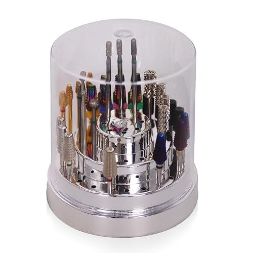 PANA Round Cake Tier Nail Drill Bit Holder Display Organizer Case - Dustproof Carbide Bit Storage Container Box For Manicure Tools Nail Salon - 48 Holes Silver (Drill Bits Not Included) - Image 1