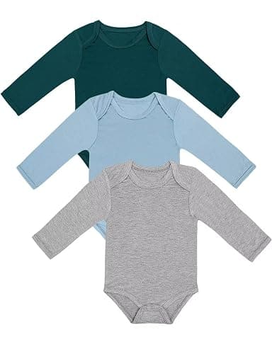 Baby Boys Girls Long Sleeve Bamboo Rayon Bodysuit Infant Soft Romper 3 Pack | Soft, Breathable, Stretchy, Skin Friendly, Newborn, Soild, One-Piece, Jumpsuit, Unisex, Quick Dry, Snap Closure, Preemie - Image 1