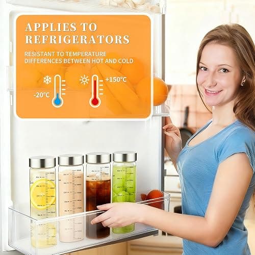 Glass Juice Bottles 10 Oz, Wide Mouth Reusable Clear Glass Water Bottles with Graduations 100% Leak Proof Stainless Steel Lids, BPA Free, Fits in Cup Holder Juice Containers Set of 6 thumbnail 2