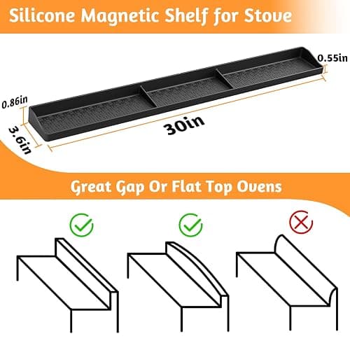 Foeacry 30 Inch Silicone Stove Top Shelf Magnetic for Kitchen Gadgets, Soft Flexible Strong Magnetic Heat Resistant Spice Rack Kitchen Organizer for Over Stove thumbnail 2