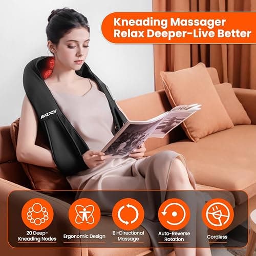 AMZPONY® Cordless Neck Massager for Pain Relief Deep Tissue, Rechargeable Shiatsu Neck and Back Massager with Heat Kneading Shoulder Massage for Body Muscle Pain Relief,Gifts for Dad Mom Friends thumbnail 3
