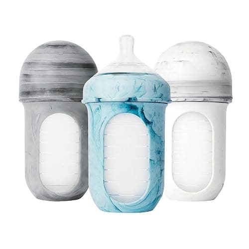 Boon Nursh Reusable Silicone Pouch Baby Bottles - Medium Flow Nipple - Silicone Baby Bottle Pouch and Nipple - Baby Feeding Essentials - Tie Dye - 3-6 Months - 3 Count - 8 Ounce - Image 1