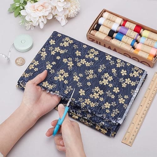 MAYJOYDIY 1 Yard 59 Inch Blue Japanese Cotton Fabric Sakura Quilting Bundles Gold Cherry Blossoms and Waves Print for Sewing Clothing Bag Tablecloth Sofa Pillow DIY Craft thumbnail 3