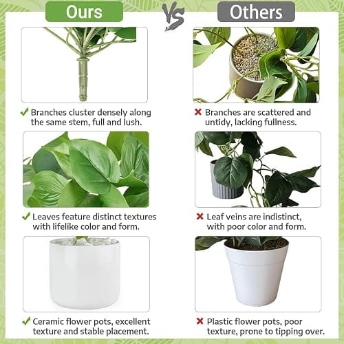 Mkono Fake Hanging Plants with Ceramic Pot, 25" Artificial Plants for Home Decor Indoor Faux Green Leaf Plant with Modern White Planter for Desk Shelf Bathroom Decoration (Pothos) (Green) thumbnail 6