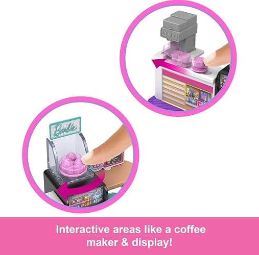 Barbie Mini BarbieLand Collectible Bakery Playset with 1.5-Inch Doll, Coffee Maker Station, Pastry Display and Seating Area for Storytelling Play thumbnail 4