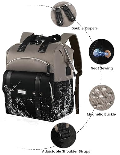 Laptop Backpack for Women,Stylish Doctor Nurse Teacher Work Travel Backpack for 15.6 Inch Laptop with RFID Anti-theft USB Charging Port College Purse Business Computer Bookbag Grey Black thumbnail 5