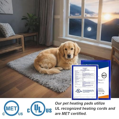 GOLOPET Cat Heating Pad 18x18 in with Smart Thermostat Switch and Power Line Protection Tube,Obtained MET and UL Dual Certification,Waterproof Pet Heating Pad for Cats, with Long Velvet Cloth Cover thumbnail 6