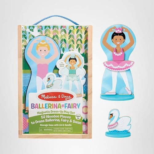 Melissa & Doug Ballerina And Fairy Magnetic Dress-Up Double-Sided Wooden Doll And Swan Pretend Play Set (52 pcs) thumbnail 10