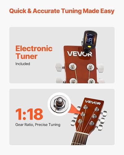 VEVOR Dreadnought Acoustic Guitar, 41 in, 6-String Natural Solid Spruce Top Guitar, Beginner Bundle with Gig Bag, Tuner, Strap, Strings, Picks, Capo, Rosewood Fingerboard, for Adults Taller Players thumbnail 4