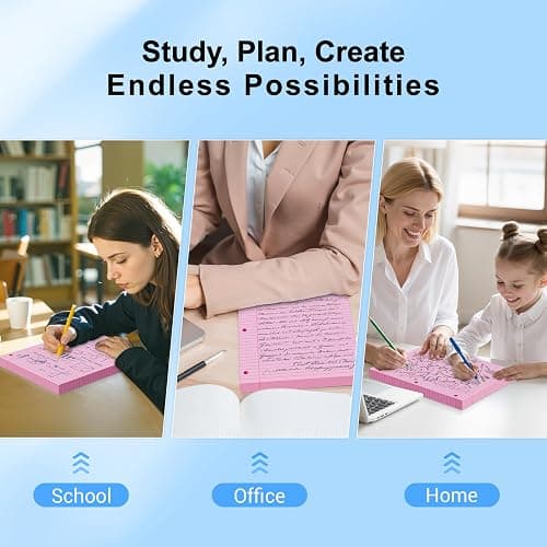Pink Loose Leaf Paper 100 Sheets 8" x 10.5" Filler Paper, College Ruled 3-Hole Punched, Notebook Paper for 3-Ring Binders Notepad Writing Note Pads To-Do Lists for Office & School Supplies thumbnail 7