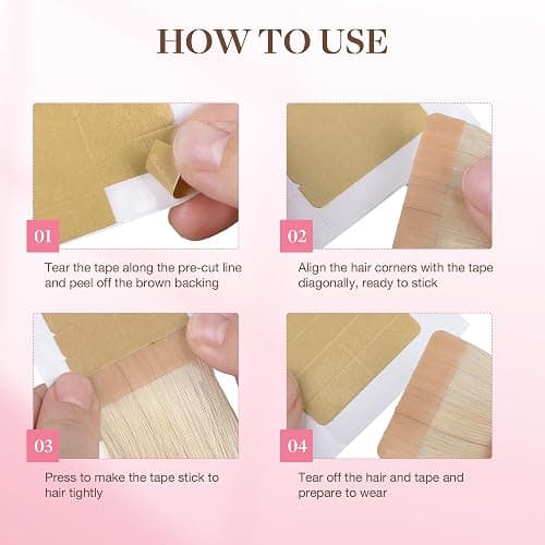 GOO GOO Hair Extension Tape Double Sided Adhesive Replacement Tape, Professional Strong Tapes for Tape in Hair Extensions 72pcs, 1.6 * 0.3inch per Piece thumbnail 4