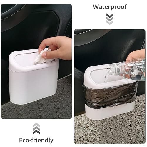 Accmor Car Trash Can with Lid, Vehicle Dustbin Garbage Organizer Holder with One Roll Bag, Mini Leakproof Storage Bin for Auto, SUV, Office (White) thumbnail 6