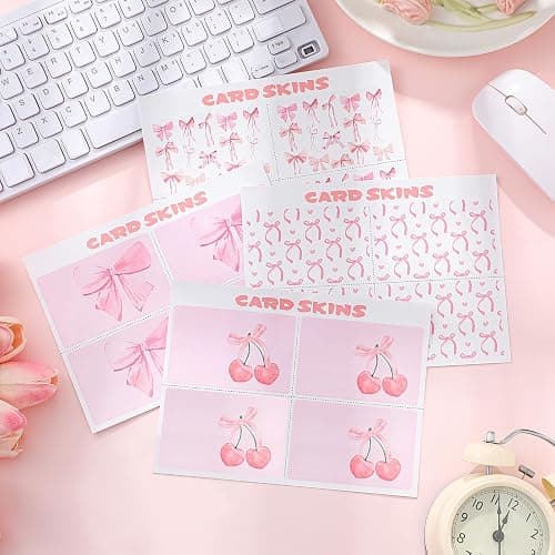 Honoson 16 Pcs Credit Card Skin Cover Set Debit Card Stickers Elegant Waterproof PVC ID Cover Anti-wrinkling for Transportation Fun Gift Idea(Bow,Pink) thumbnail 2