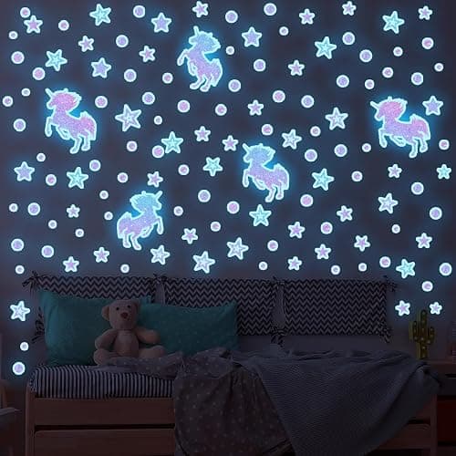 Glow in the Dark Unicorn Moon Star Wall Decals Style 6 for Girls thumbnail 3