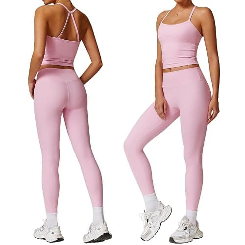 GXGPML Women 2 Piece Workout Sets (2025 NEW) Yoga Outfit Open Back Tank Top High Waisted Leggings Gym Sets Tracksuits - Image 1