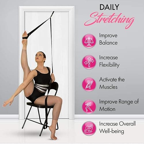 Stretching Strap With Door Anchor - Stretching Equipment to Improve Legs Flexibility - Splits Trainer For Home Ideal In Ballet, Dance, Cheerleading, Taekwondo, Yoga, Pole Dancing & Gymnastics - Black thumbnail 5